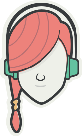 Logo Hipster, desenho de mulher de cabelo rosa e fone de ouvidos